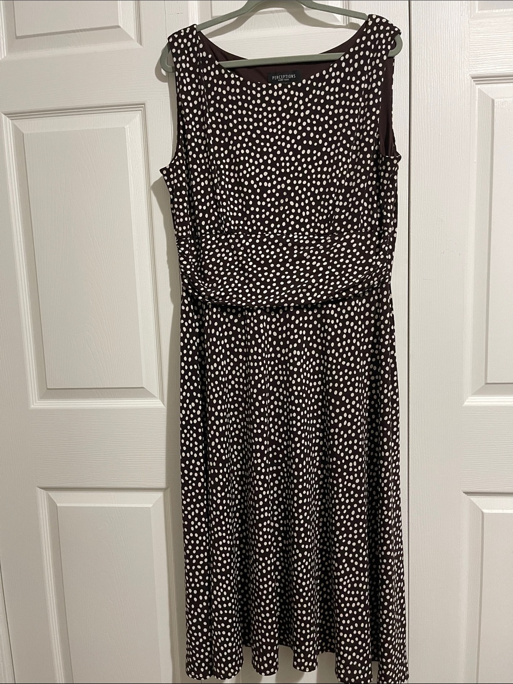 Perceptions Brown and White Polka Dot Sleeveless Midi Dress